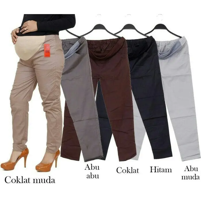 Celana kerja  panjang wanita hamil/model pensil katun stretch Hamil Abu Hitam 1