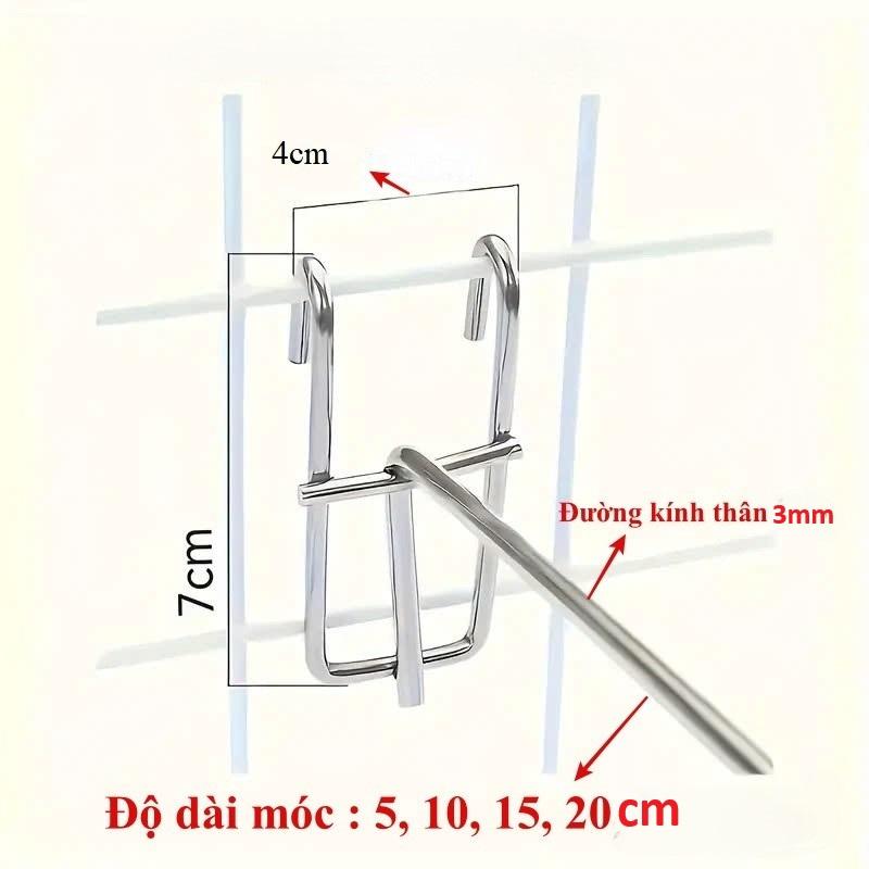 COMBO 10 cái Móc cài tấm lưới sắt treo phụ kiện, treo đồ trưng bày - Móc sơn tĩnh điện nhiều kích thước Inox