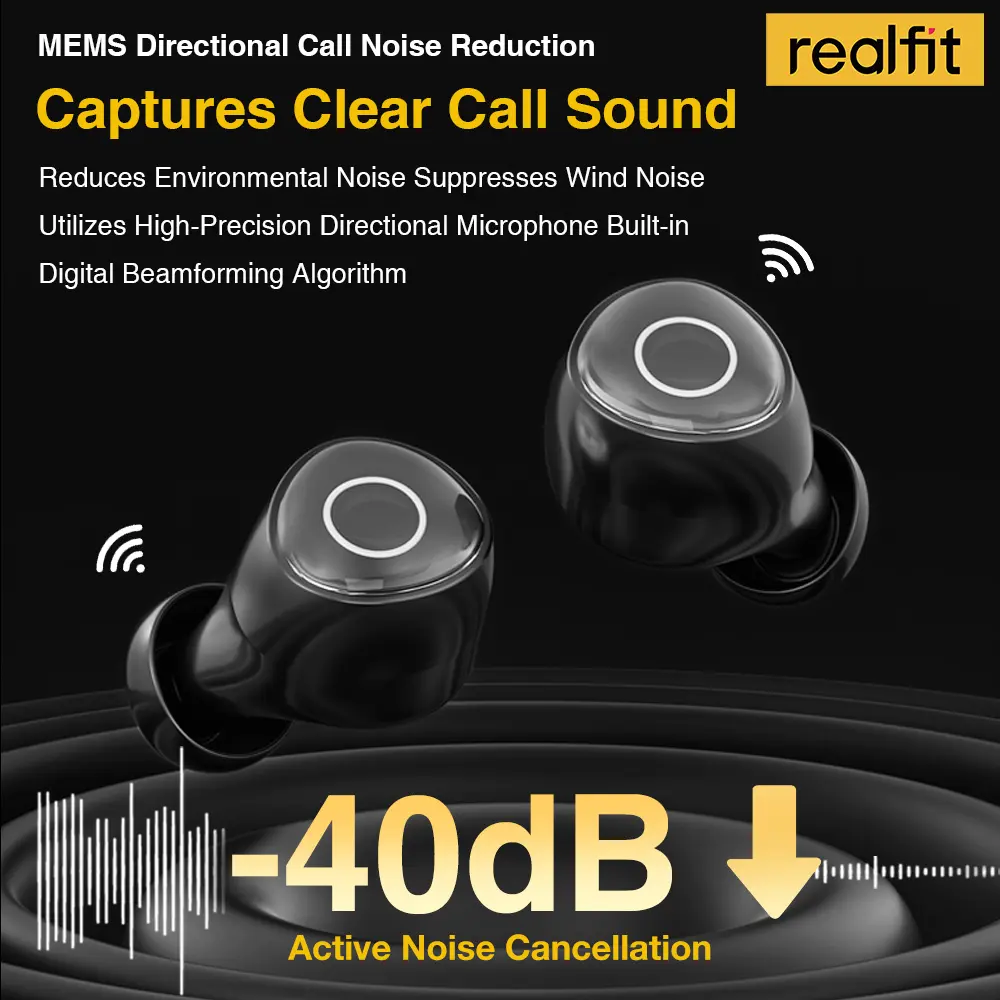 Tai Nghe Nhét Tai Nghe Bluetooth, Realfit F4 AI ANC, Khử Tiếng Ồn Chủ Động, Có Điều Khiển Mic, Ứng Dụng Điều Chỉnh EQ, Chế Độ Trò Chơi, Độ Trễ Thấp | BigBuy360 - bigbuy360.vn