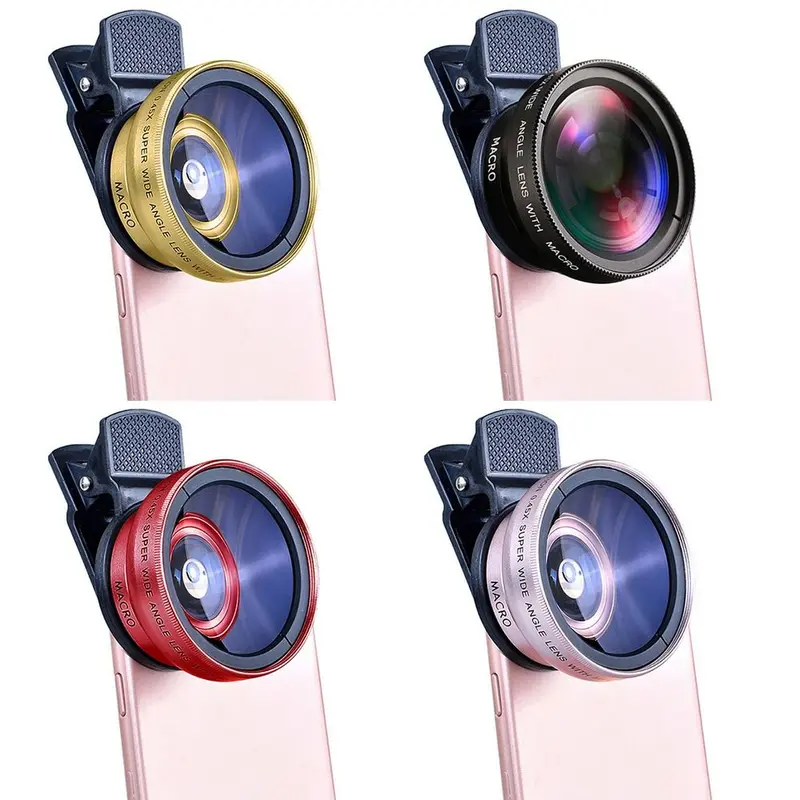 Phụ Kiện Ống Kính Điện Thoại Di Động 2 Trong 1 0,45x 49uv Kẹp Ống Kính 37Mm Ống Kính Góc Siêu Rộng + Ống Kính Macro HD Dành Cho iPhone Và Android 1