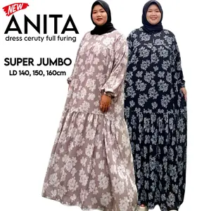 Zeba | Anita Dress Super Jumbo LD140 LD150 LD160 Gamis Lebaran Ceruty Babydoll Furing Full Ada Saku Maxy Muslim Wanita Motif Bunga