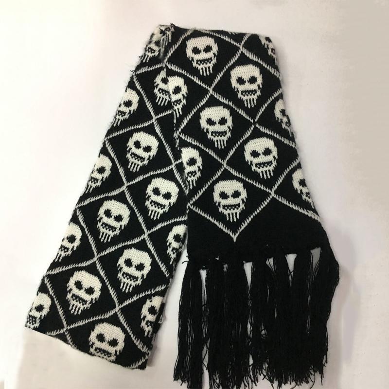 Khăn Quàng Cổ Đầu Lâu Rồng Unisex Cho Nam Và Nữ, Khăn Choàng Pashmina Dệt Kim, Màu Đen, Acrylic, Echarpe, Bộ Xương Nữ Sang Trọng, Quấn Tua Rua, Mùa Đông Choàng Cổ Women 3