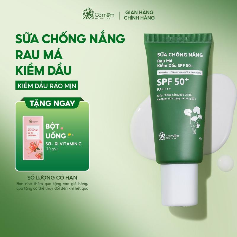 Sữa Chống Nắng Kiềm Dầu Ngừa Mụn Nâng Tone Rau Má Cho Da Dầu Mụn SPF 50+ PA++++ Cỏ Mềm 60gr