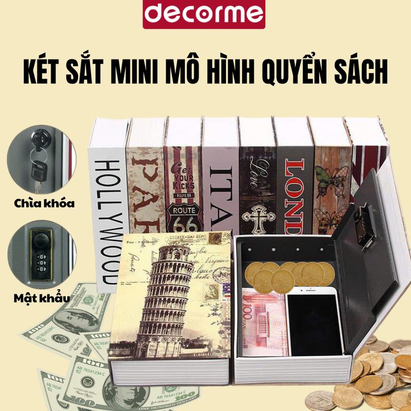 Két Sắt Mini Hình Cuốn Sách Decorme Két Sắt Ngụy Trang có khóa mật khẩu hoặc chìa khóa, nhiều size, nhiều họa tiết đựng tiền tiết kiệm, vàng, đồng xu, điện thoại....