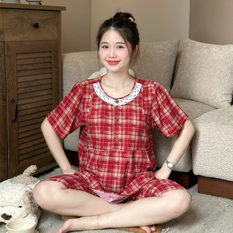 Bộ đồ bầu LỮNG NƠ vải tôn 2 da thái mặc nhà mặc cả bầu và sau sinh Váy Bầu Đầm Bầu