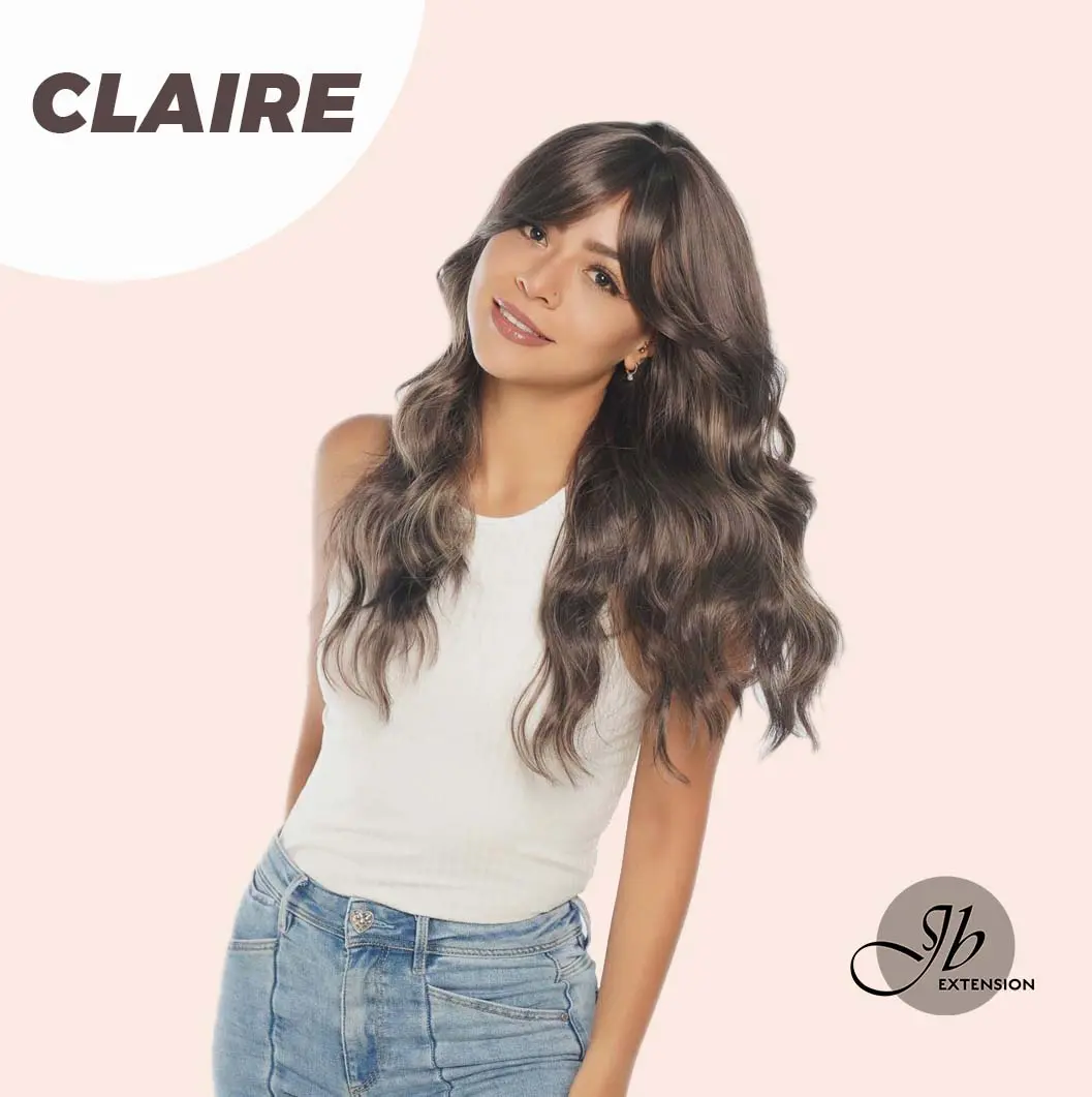 JBSELECT4YOU-Rambut palsu wanita, 22 inci, WARNA COKLAT, dengan FRINGE CLAIRE