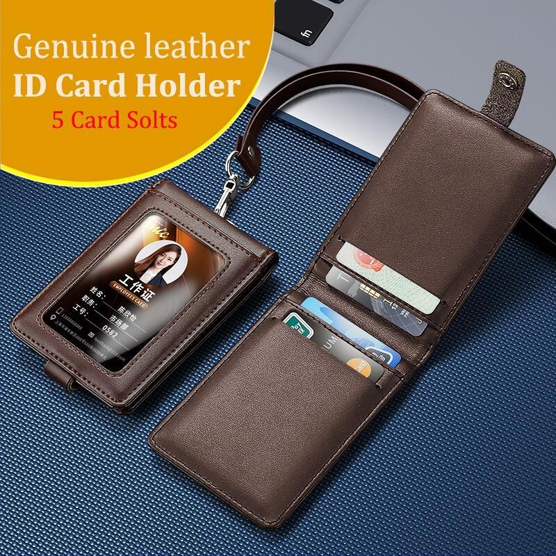 Product Introduction of Real Leather Badge Holder Clear ID Card Pouch Staff Work Chest Cards Name Tag Holders with Lanyard Business Formal Accessories 0