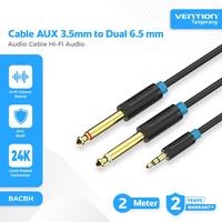 Gambar VENTION BACBH Kabel TRS Y Splitter AUX 3.5mm Male to Dual Mono 6.5mm Male 2M 2 Meter Mixer Power Amplifier Ampli HiFi Quality Gold Plated Left Right Channel Kiri Kanan Jack Audio dari ghanya Kab. Tangerang 1 Tokopedia