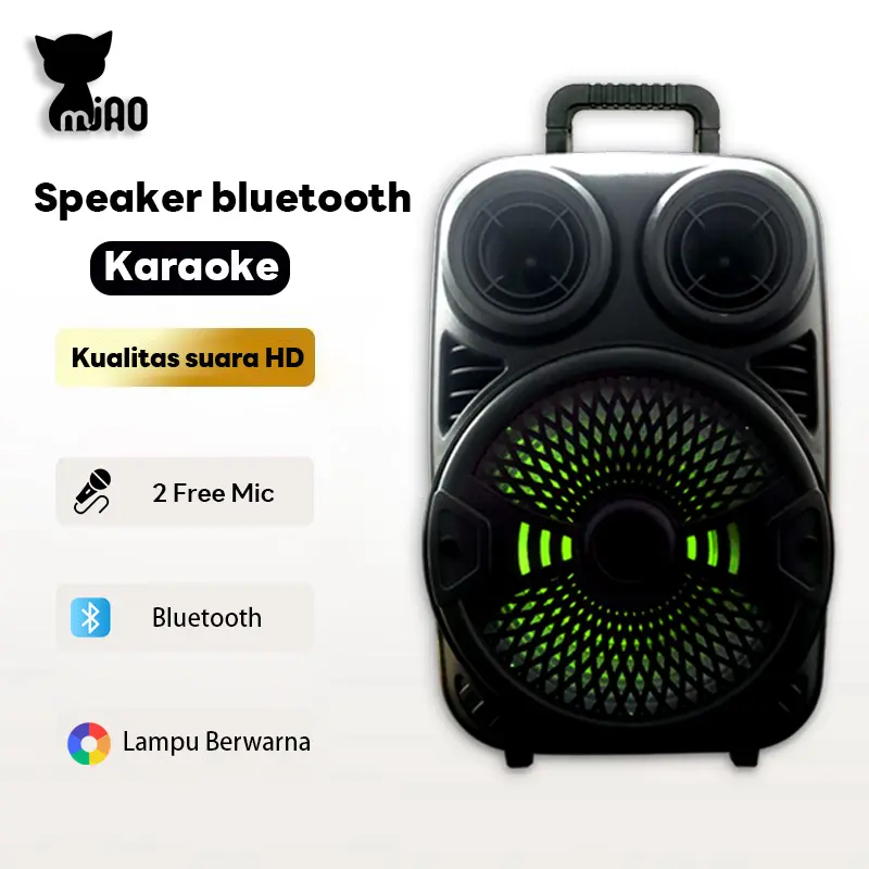 【9in】Speaker bluetooth portable Super Bass/Speaker karoke Bonus 2 Microphone LED/Salon Aktif Full Bass Best Sound