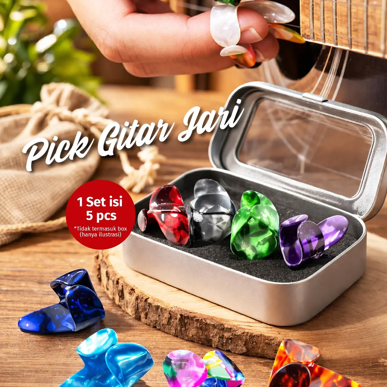 Pick Jari Gitar (1 Set 5 pcs) Celluloid Guitar Finger Pick PJ-001-005
