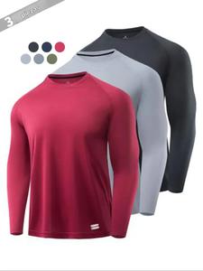 Camiseta deportiva de hombre de cuello redondo y manga larga, transpirable y de secado rápido, camiseta de cuello redondo, top casual deportivo para gimnasio, entrenamiento y correr