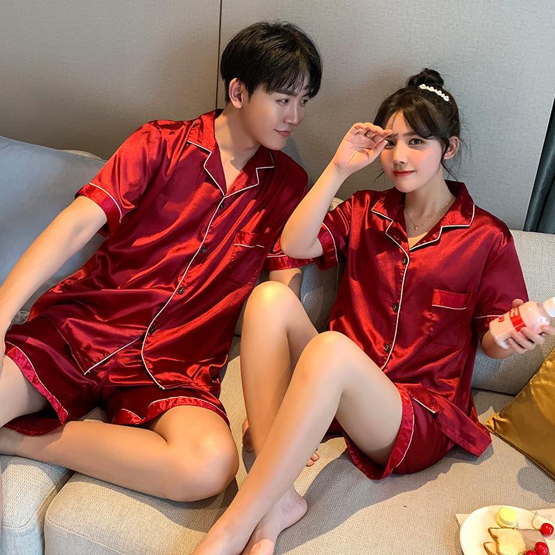 Bộ Đồ Ngủ Lụa Dành Cho Nam Và Nữ Bộ Đồ Ngủ Satin Đồ Ngủ Đồ Mặc Nhà Phong Cách Sang Trọng Unisex Ngắn Tay Quần Đùi Bộ Đồ Ngủ