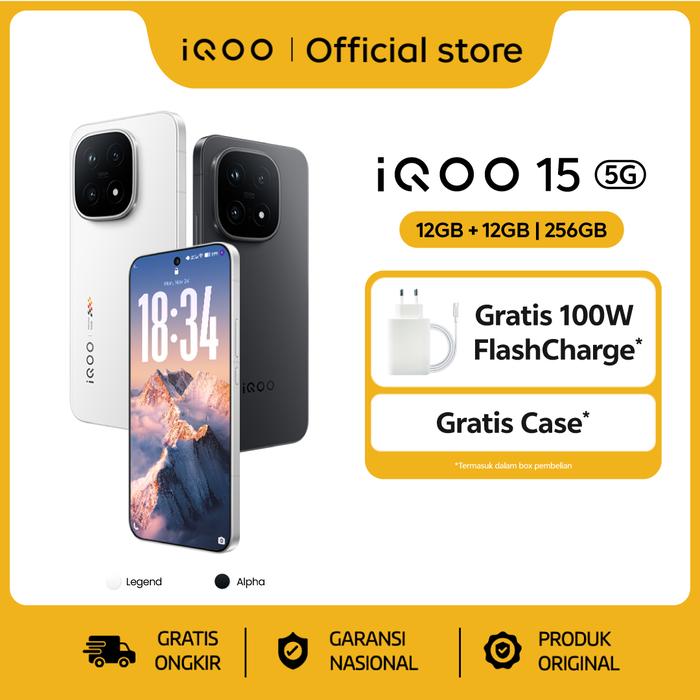 Gambar [ONLINE EXCLUSIVE] vivo iQOO 15, 1st Snapdragon 8 Elite Gen 5, 8K VC Cooling System, 144Hz AMOLED Display, 50MP Sony Telephoto Camera, 7000mAh Battery + 100W FlashCharge, 40W Wireless Charging, eSIM, IP68+IP69 dari vivo Indonesia Kab. Tangerang Tokopedia