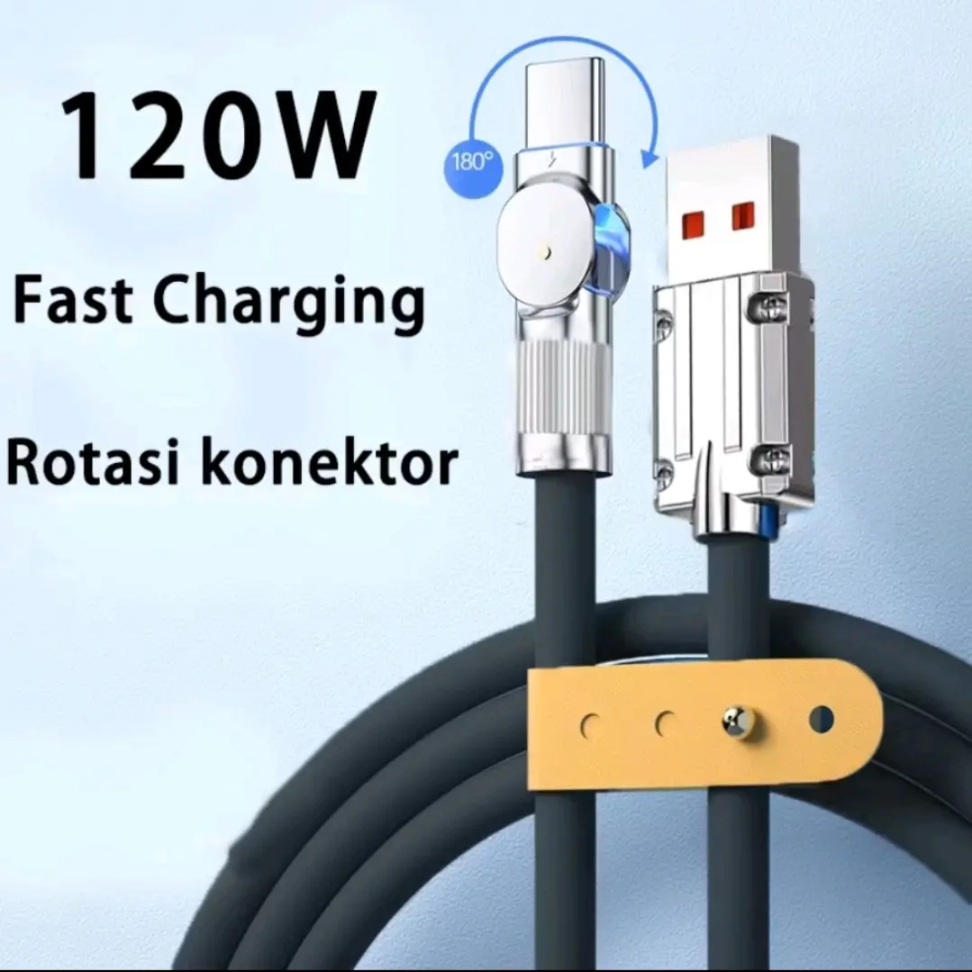 Kabel Data Fast Super Charging  120W ROTATING Type C Kabel Silicon