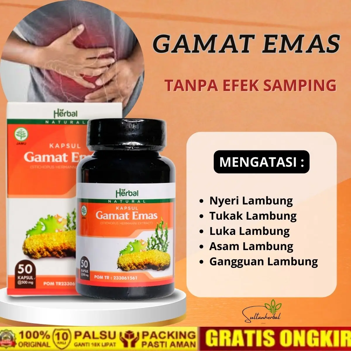 Kapsul Gamat Emas - Nyeri Lambung, Tukak Lambung, Luka Lambung, Asam Lambung, Gangguan Lambung HALAL & BPOM 100%