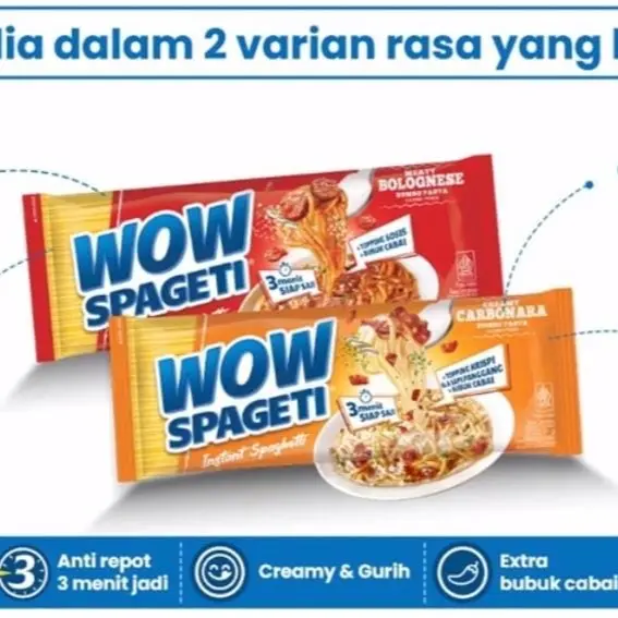 Mie Instan Wow Spageti Rasa Ori untuk Santapan Siap Saji - Food Noodles Spaghetti 1