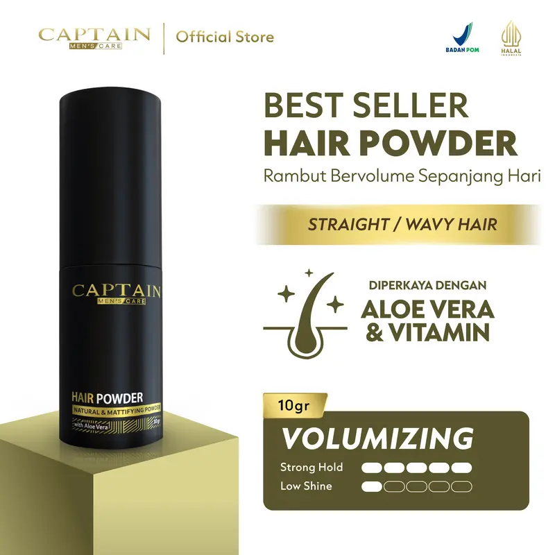 Captain Men's Care Hair Powder 10gr / Hair Powder Pria / Bubuk Penata Rambut / Strong Hold / Matte / Volumizing / Membuat Rambut Tampak Lebih Tebal / Rambut Bertekstur / Mengatasi Rambut Lepek Pomade Rontok 0