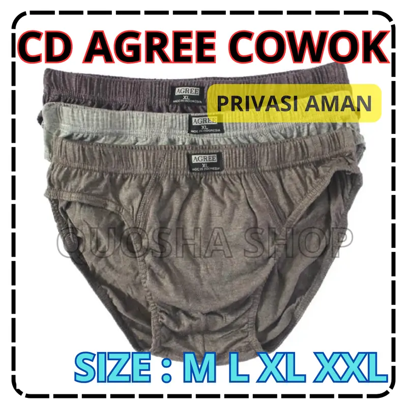 Isi 3 pcs Celana Dalam Pria  AGREE bahan Katun Size M L XL XXL  Boxer Dewasa Cowok Karet Motif Pendek Lembut 0