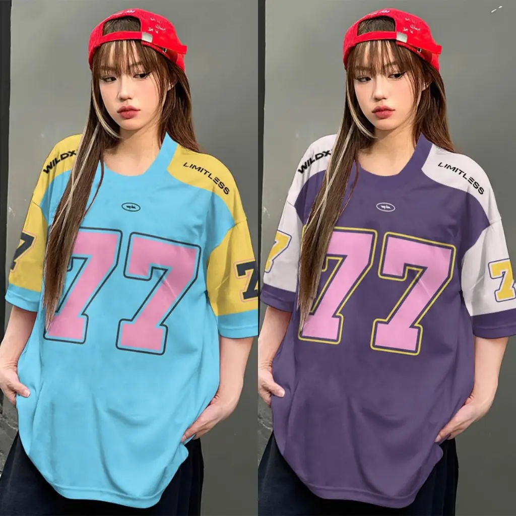 77 T-shirt T-shirt Football No. 77 Men's and women's T-shirt large size loose round neck printed genderless sports shirt women's streetwear hot trend 2024
