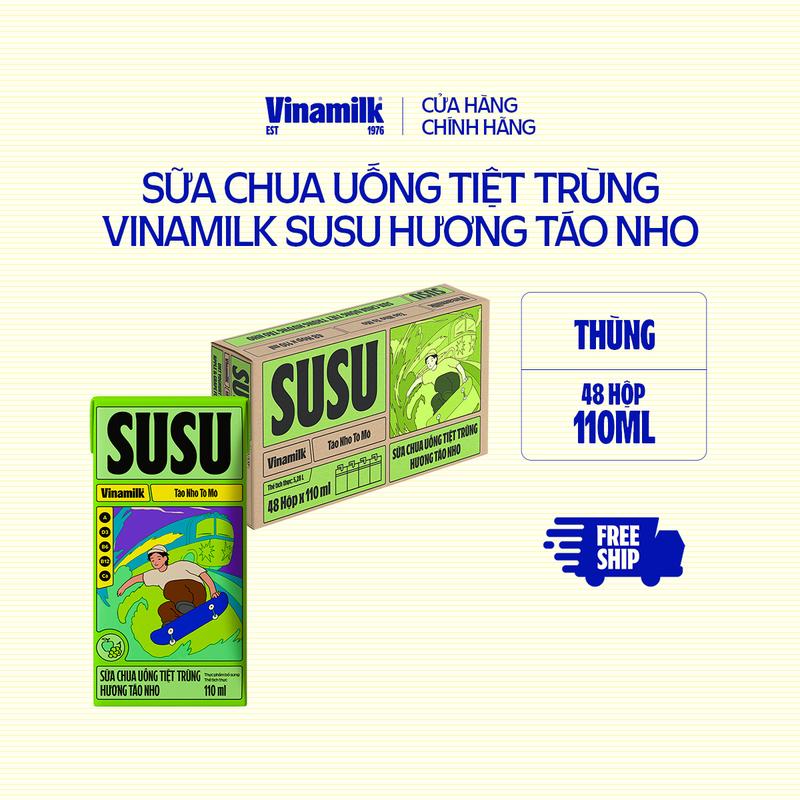 Sữa chua uống hương táo nho Vinamilk Susu - Thùng 48 hộp 110ml