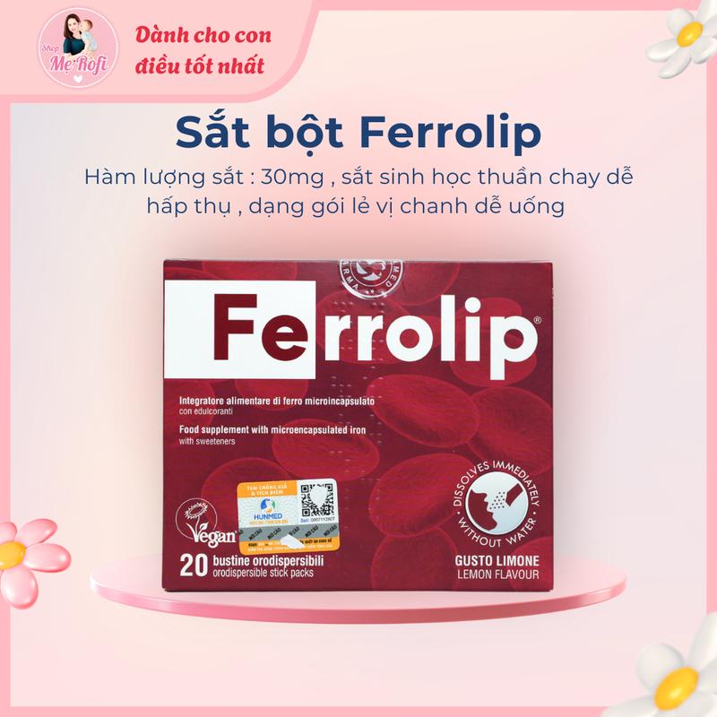  Sắt bột Ferrolip bổ sung sắt sinh học hộp 20 gói cho mẹ bầu hàm lượng cao - Mẹ Rofi 