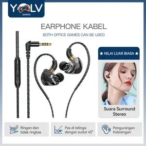 YLV Headphone Olahraga In-Ear Berkabel Cocok untuk Ponsel Earphone Nyaman Dipakai Bass yang Bertenaga