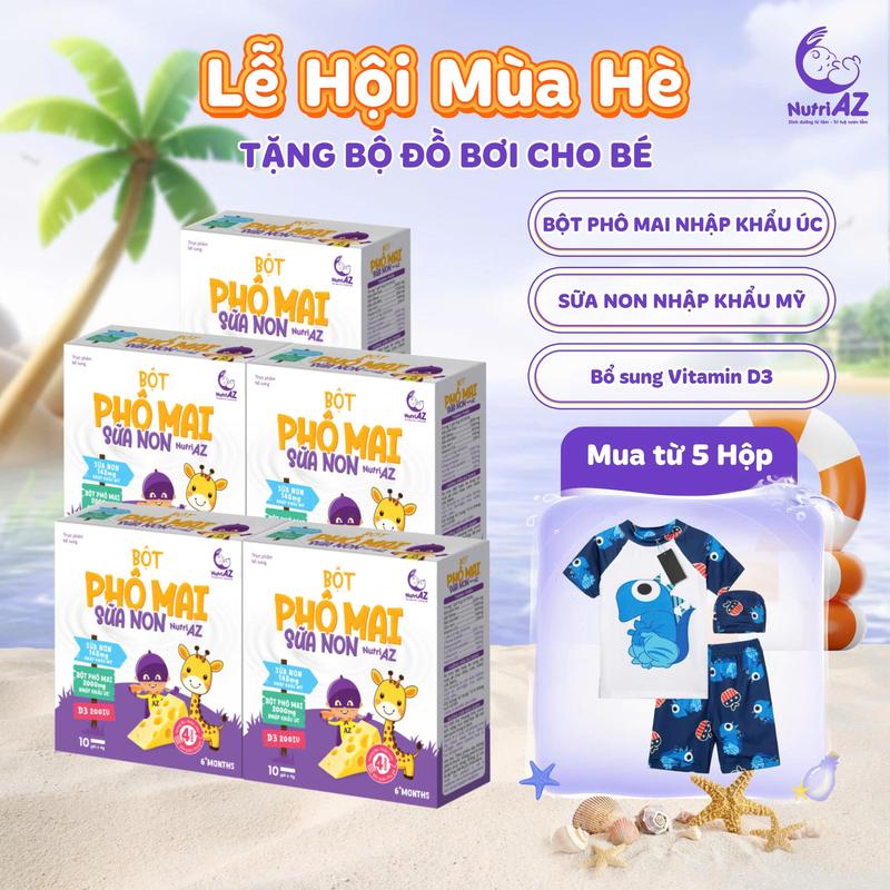 Combo 5 Hộp Cheese Tách Muối Sữa Non NutriAZ Dạng Bột Hỗ Trợ Phát Triển Chiều Cao Cho Bé Ăn Dặm - Nhập khẩu Úc và Mỹ - Voi