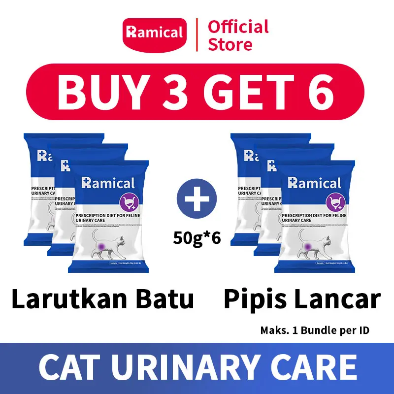 Ramical Urinary Care Cat Food 6× 50g (300g) | Makanan Kucing Kering Kesehatan Saluran Kemih | Kitten & Adult