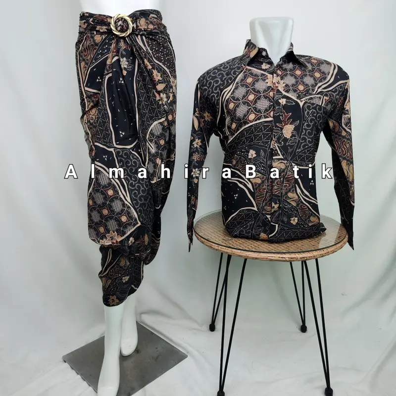 COD_Baju Couple Kemeja Batik Pria Dan Rok Lilit Motif AS MAROON/Couple Kemeja Lengan Panjang Kondangan/Kemeja Batik Rok Lilit/Kemeja/Couple Kemeja Bareng Doi 2