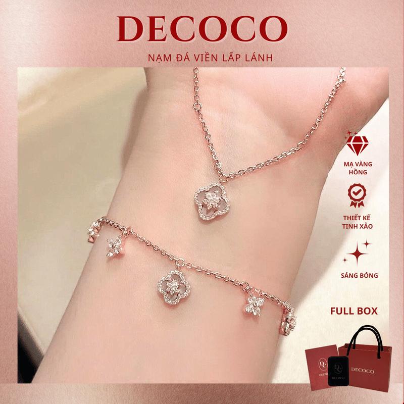 Set vòng cổ và vòng tay Cỏ 4 Lá SAKURA VER 2 DECOCO charm hoa đá xà cừ ( kèm Túi giấy + Hộp + Thiệp )