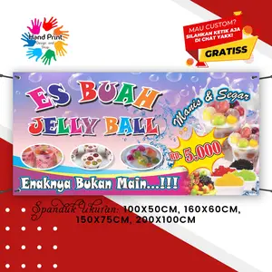 Cetak Spanduk Banner Jualan Es Buah Jelly Ball Unggu MMT Spanduk Custom 200x100
