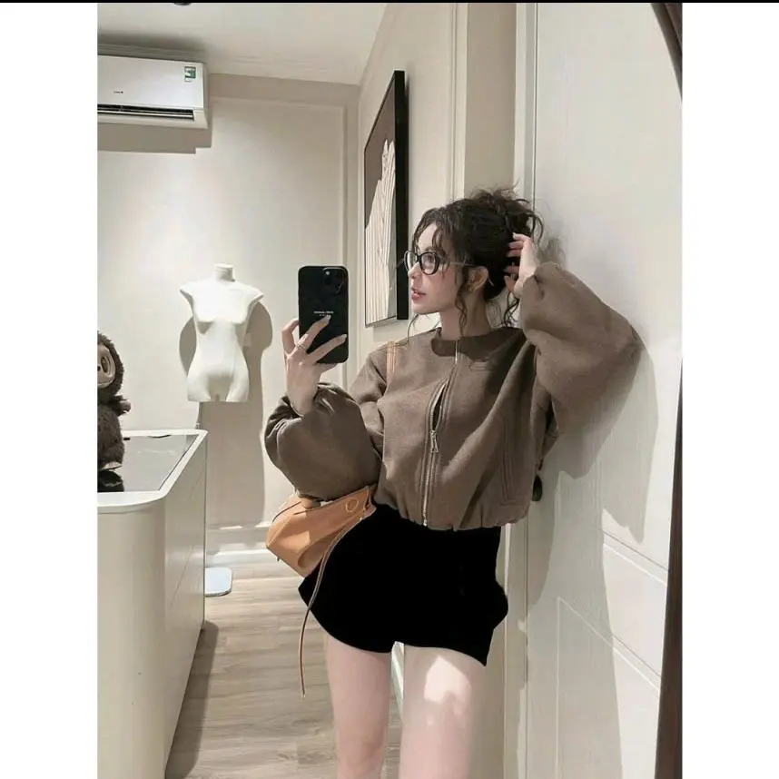 Áo Khoác Dạ Bomber Nữ Dài Tay Bo Gấu Khóa Kéo Dáng Bồng Phong Cách Thiết Kế Thời Trang Hàn Quốc Form Rộng , Áo Dạ Nữ ULzzang | BigBuy360 - bigbuy360.vn