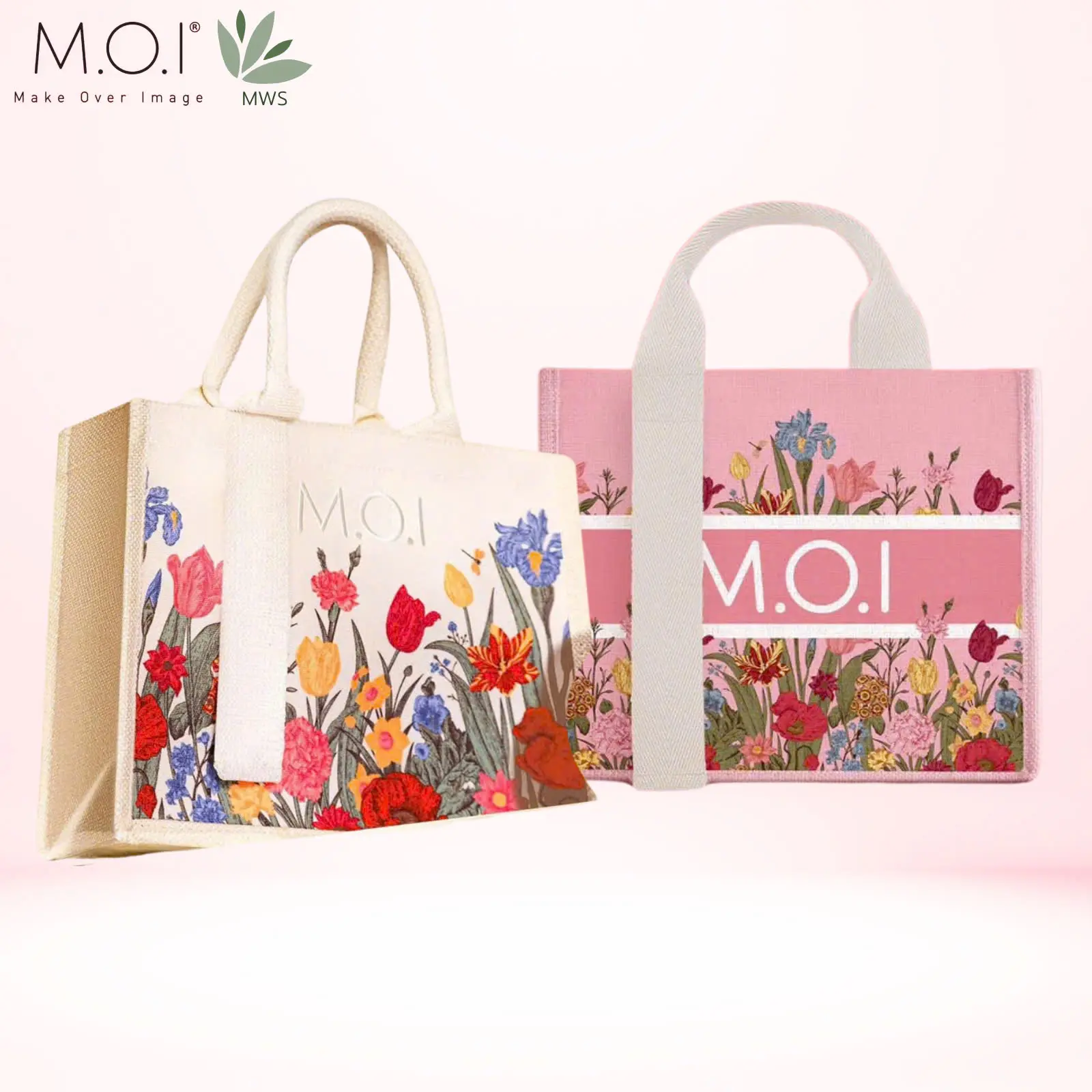 MOI - Túi cói hồng phiên bản giới hạn, túi xách họa tiết, tay cầm chắc chắn, chất liệu vải cói, M.O.I Cosmetics 10*25*30 cm Bag (Chính hãng)