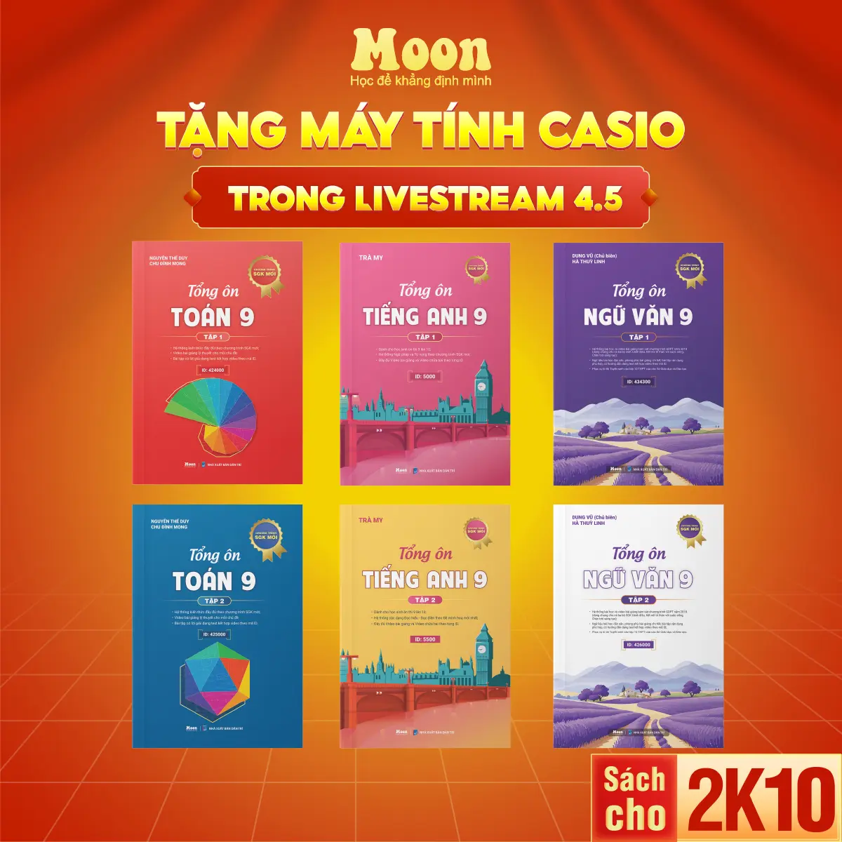 Sách lớp 9 chương trình mới ôn thi vào 10 cho 2k11, tổng ôn toán văn anh 9 Moonbook