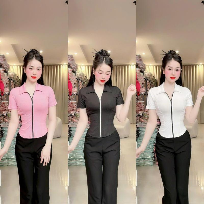 (A029) Áo polo thiết kế tay ngắn khoá kéo cách điệu form tôn dáng áo kiểu nữ sang chảnh áo thun kiểu nữ đi tiệc đi làm đi chơi đều đẹp by Thương Lê A029
