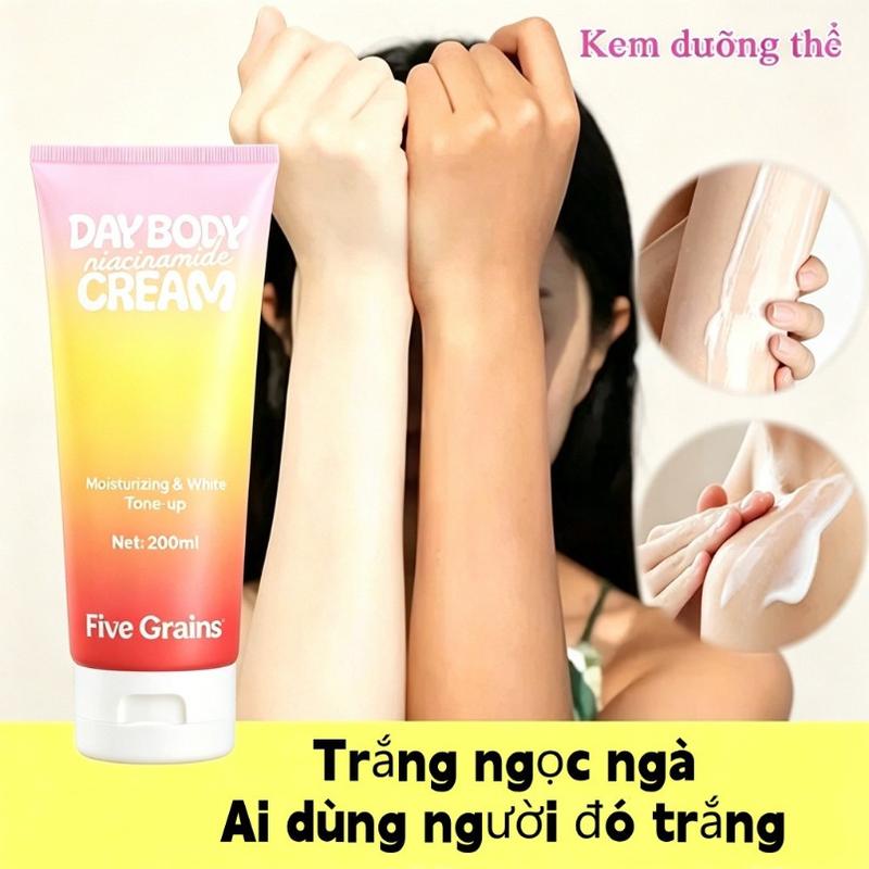 Kem dưỡng body nâng tone Five Grains 200ml, Niacinamide, Alpha Arbutin, hỗ trợ…