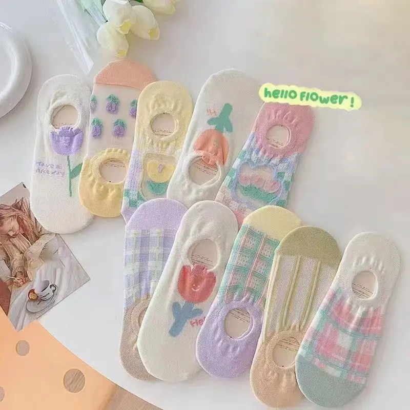 Vớ Thuyền Vô Hình Cho Nữ, Dép Silicon Chống Trượt, Lưới Cotton Thoáng Khí, Mắt Cá Chân Thấp, Không Hiển Thị, Mùa Hè