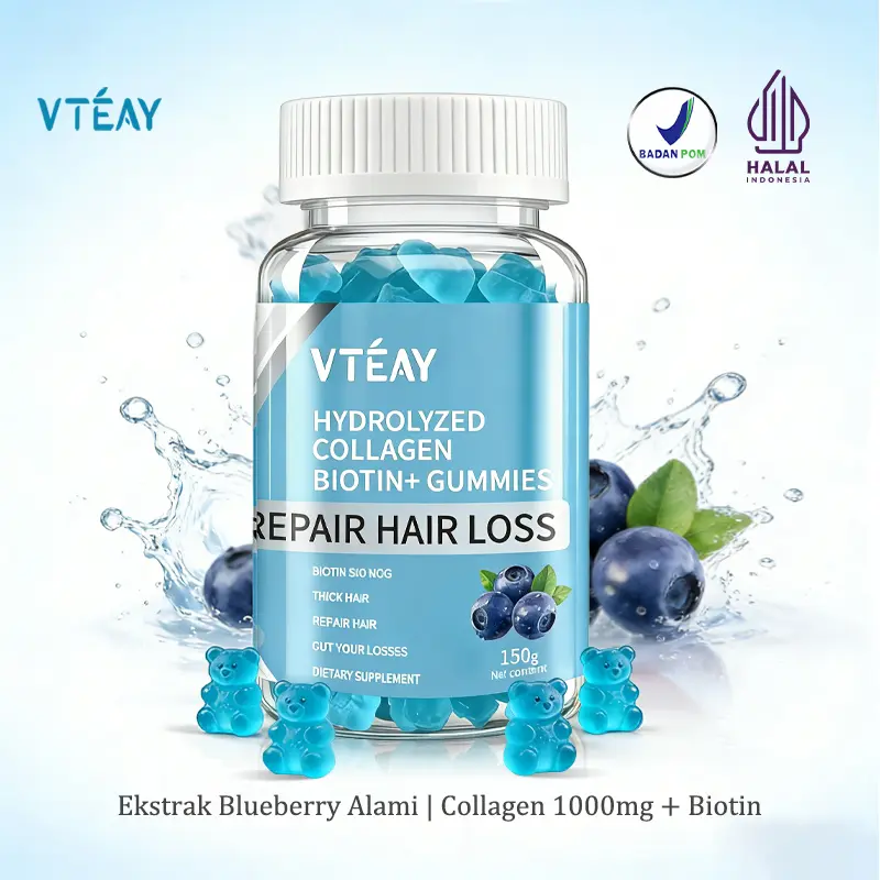 VTEAY Hydrolyzed Collagen Biotin Gummies Rasa Blueberry 60 Pcs vitamin