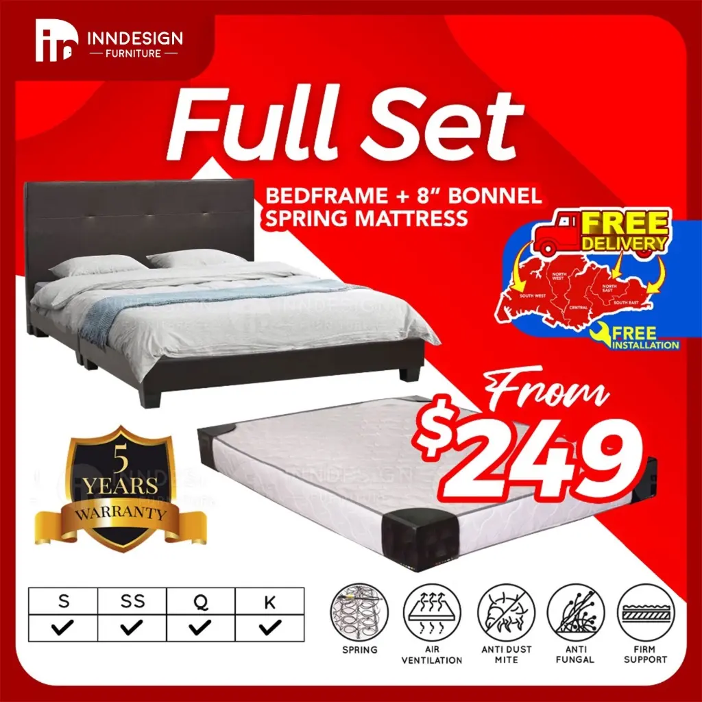 [OFFER $169 ONLY] FULL SET 2 COLORS / DELIVER 3-5 DAYS / NEW Bed Frame with Mattress Package (Free Installation & Delivery)