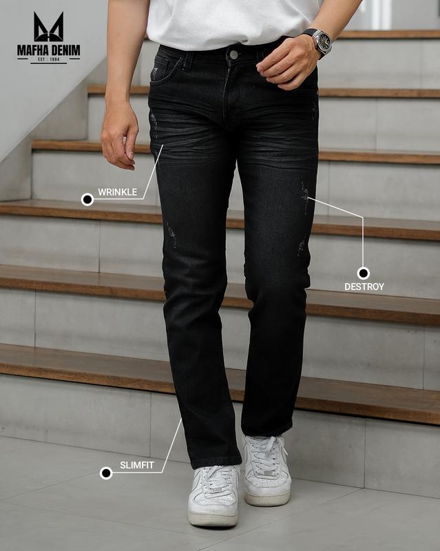 Ferskillend Celana jeans panjang pria sobek Tiger Claw CMJEE 01 streach jeans skinny Black Tiger Claw Denim Hitam sobekpria Nyaman Ripped Slimfit Melar Stretch 7