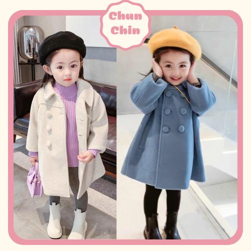  AK058 -  10-22kg  Áo Khoác Dạ Dáng Dài Xinh Xắn Cho bé Gái 