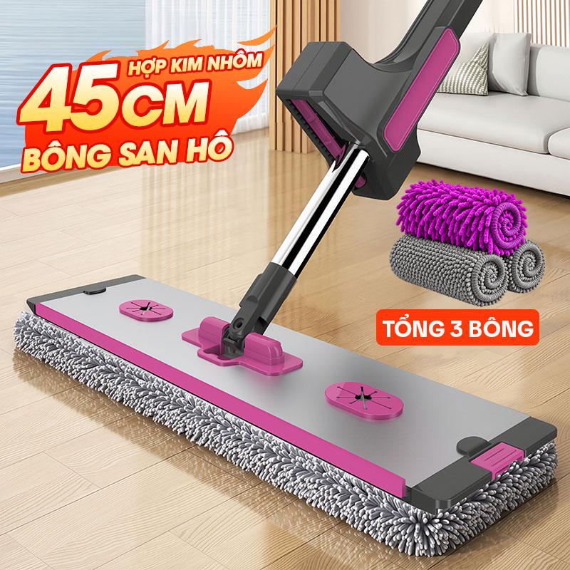 Cây Lau Nhà Tự Vắt KITIMOP KTM-45 PRO, Chổi Lau Nhà Tự Vắt Thông Minh Xoay 360 Độ, 3 Bông Lau (KHÔNG KÈM XÔ)