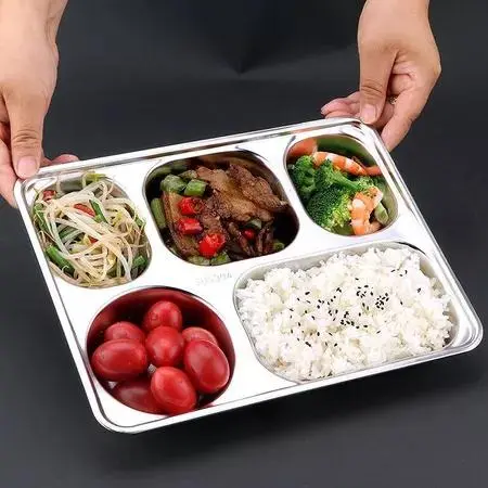 Food Tray Piring 5 Sekat Stainless Steel SUS Emboss 304 BGN - Tempat Makan - Ompreng READY STOCK 8
