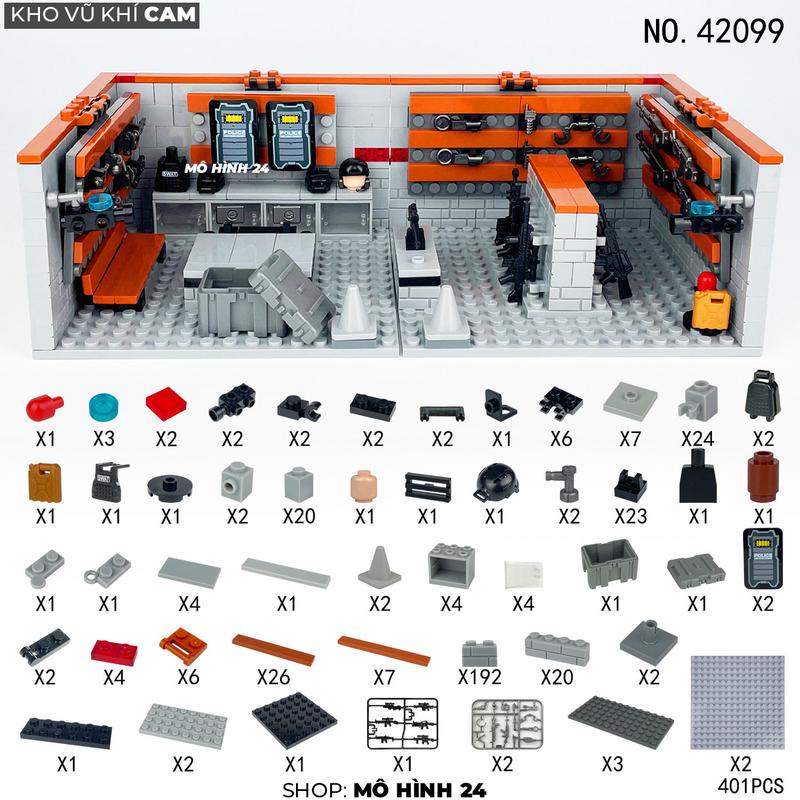 Bộ mô hình đồ chơi lắp ráp Kho vũ khí 24GRVKX minifigures nhân vật mini full option mô hình 24 swat kèm 12 lính