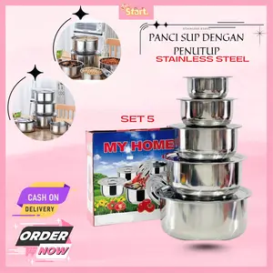 【COD】Start Point Panci Set  My Home Stainless Steel 5 Susun/Panci Sup Soup Baskom dengan Tutup Stainless Steel Murah set 5 pcs/Stainless Steel 5 Susun / Panci Stainless Set 5 Pcs/set stainless susun 5 + tutup /mixing bowl susun 5 / mangkok susun tutup