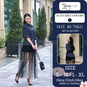 [GIÁ MỞ BÁN] KangStudio - [K004] Set Sơ-Mi 4 Chi Tiết - Áo Sơ-Mi Dài Tay Có Đai Chiết Eo + Chân Váy Xếp Ly + Chân Váy Lưới.