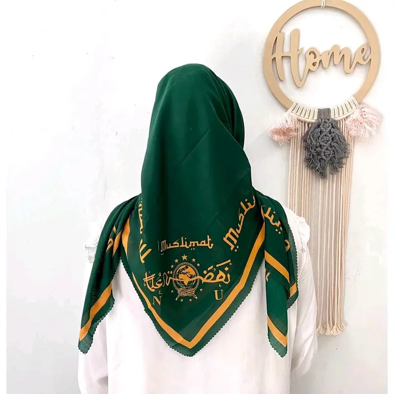 Jilbab Segi Empat Voal Premium Motif Muslimat NU & Fatayat NU Hijau 110x110cm - Nyaman, Mewah, Square Kerudung Printing 2