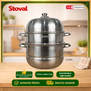 [SPECIAL LIVE PROMO] STOVAL Steamer Premium 2 Susun 3 Tingkat Panci Kukus Stainless Steel - Panci Kukus Premium Anti Karat Food Grade 26 CM