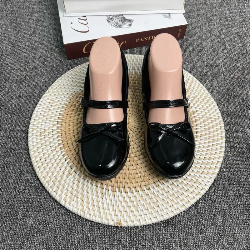 An Store Flat Shoes Sepatu Ballet Wanita Tali Gesper Pita Ribbon Hitam 6