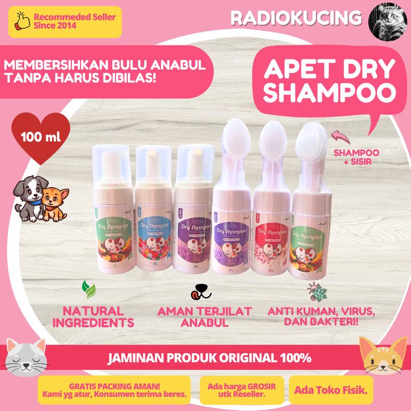 Product Introduction of APET Dry Shampoo 100 ml Extra Virgin Olive Oil Sampo Tanpa Bilas Praktis Untuk Hewan Peliharaan [JUWIES RADIO KUCING] 0